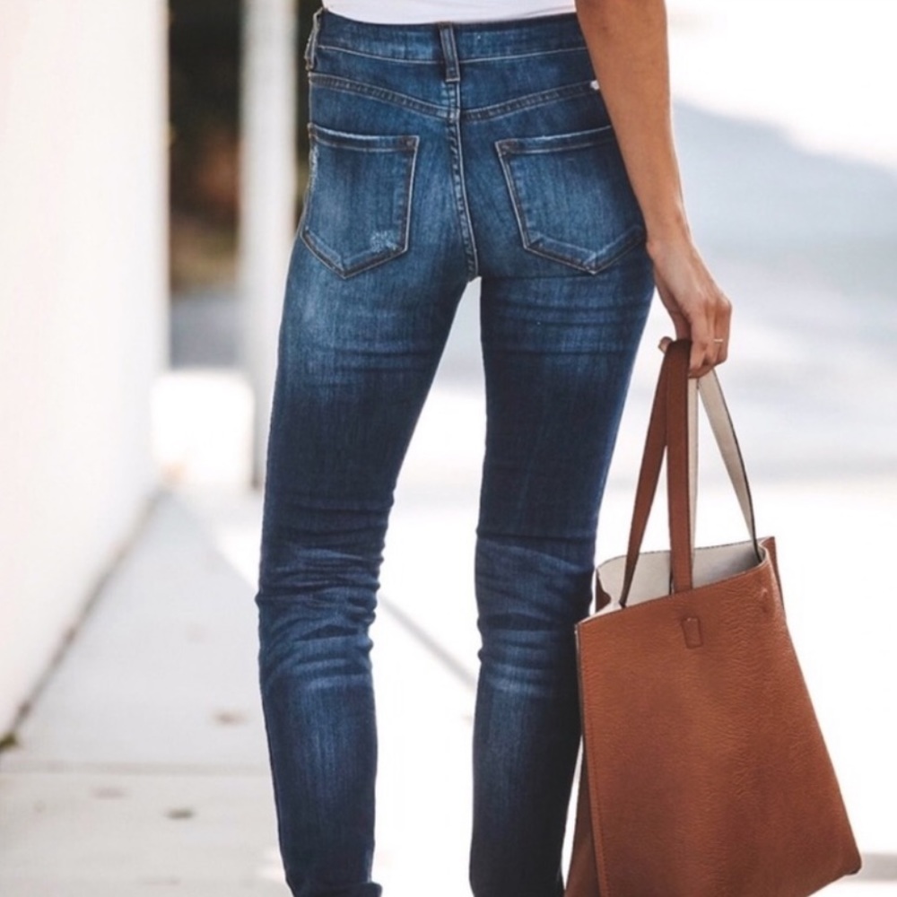 High Waisted Button Front Skinny Jeans - Picture 2 of 5